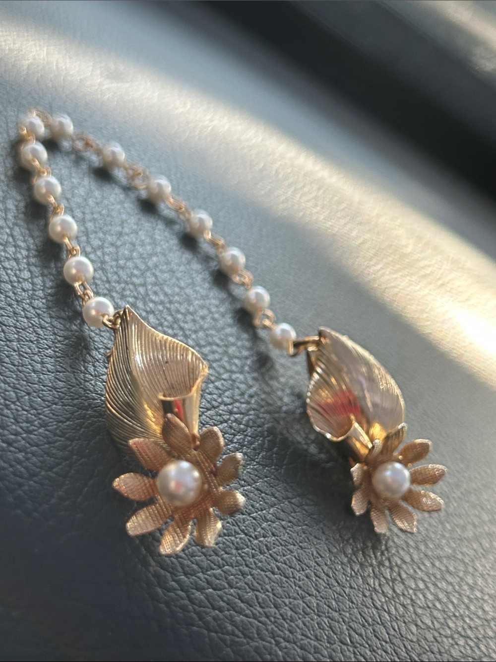 Vintage Gold Tone Faux Pearl Sweater Guard Clips